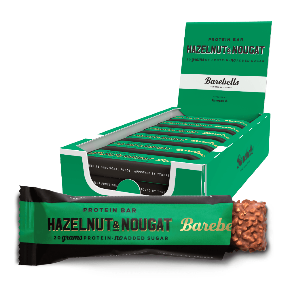 Barebells Hazelnut Nougat 12x55g Sukkerfri Proteinbar Med Hasselnød Nougat Højt Proteinindhold