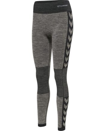 Hummel Clea Seamless Mid Waist Tights   Chateau Gray Black Melange Træningstøj Til Kvinder