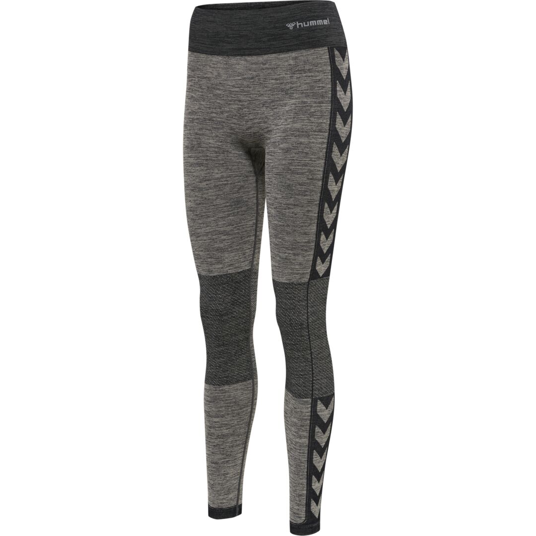 Hummel Clea Seamless Mid Waist Tights Chateau Gray Black Melange Træningstøj Til Kvinder