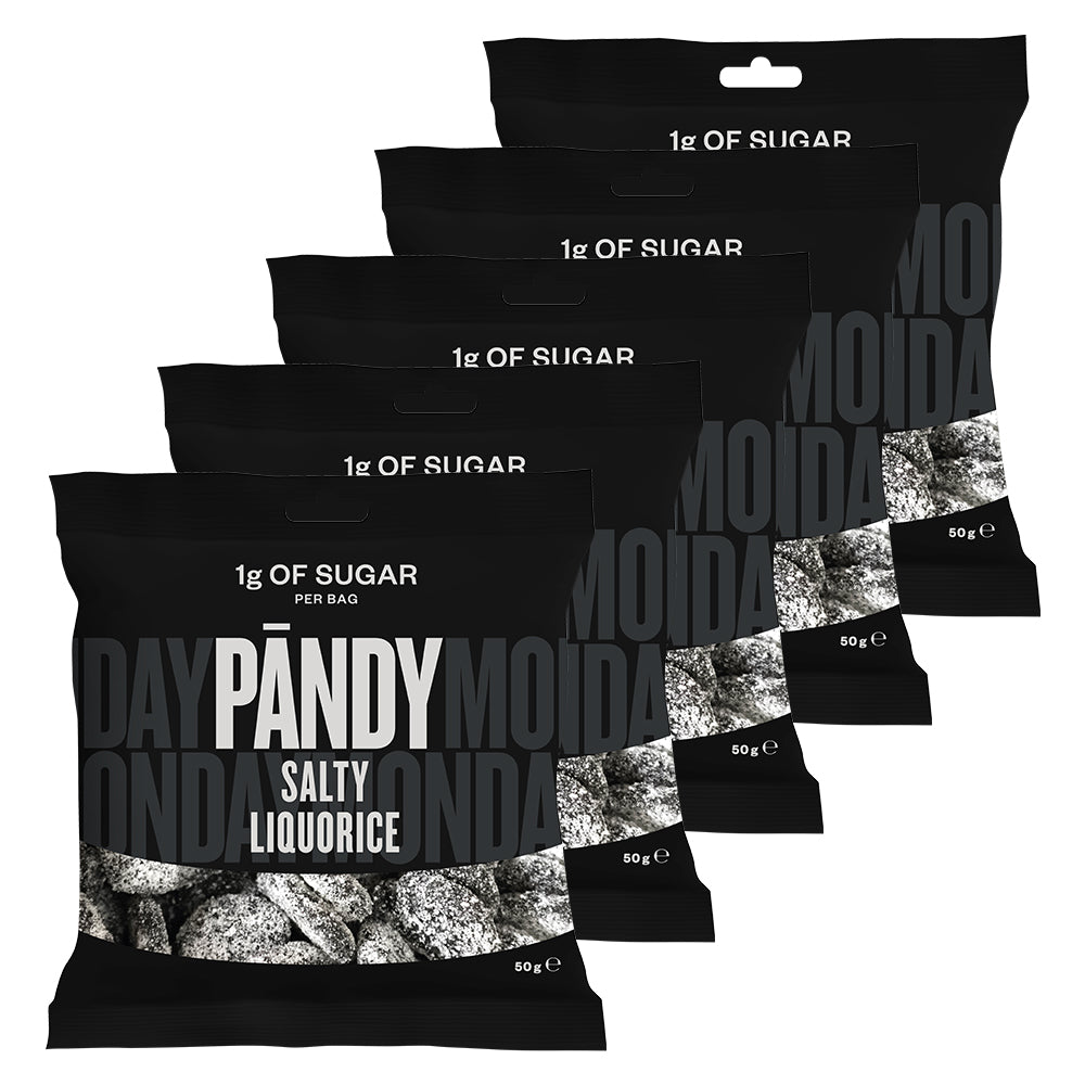 Pandy Candy Salty Licorice  6x50g    Sukkerreduceret Lakridsslik   Færre Kalorier