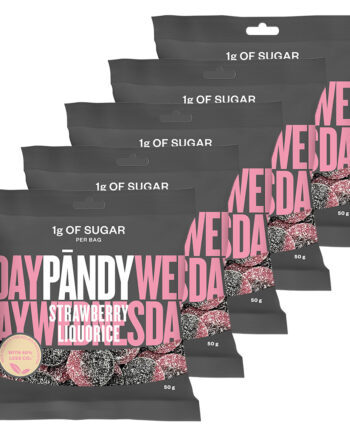 Pandy Candy Strawberry Liquorice  6x50g    Sukkerreduceret Slik Med Jordbær   Lakrids   Færre Kalorier