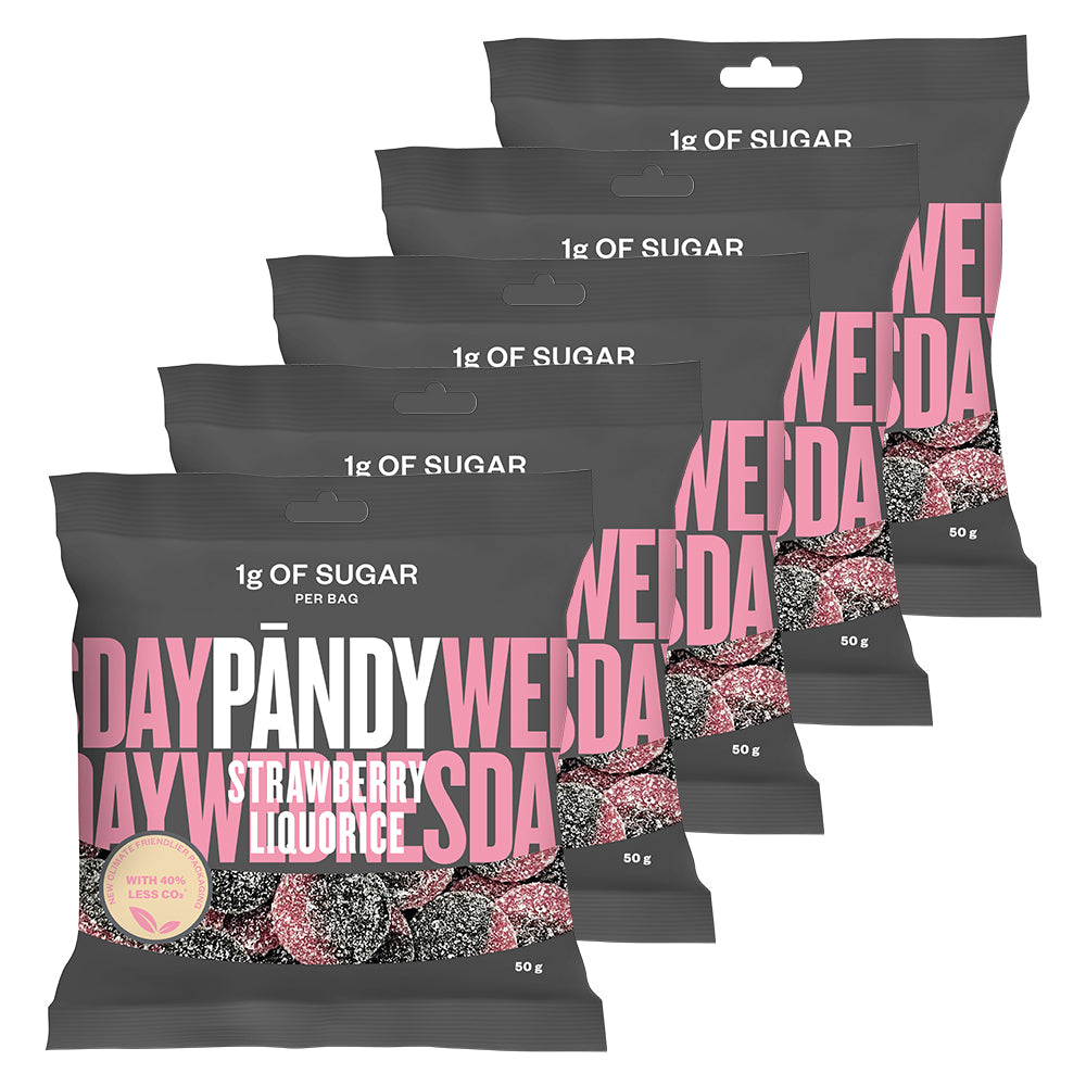 Pandy Candy Strawberry Liquorice 6x50g Sukkerreduceret Slik Med Jordbær Lakrids Færre Kalorier