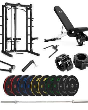 Half Rack Med Farvede Bumper  Bænk Og Nedtræk   170 Kg