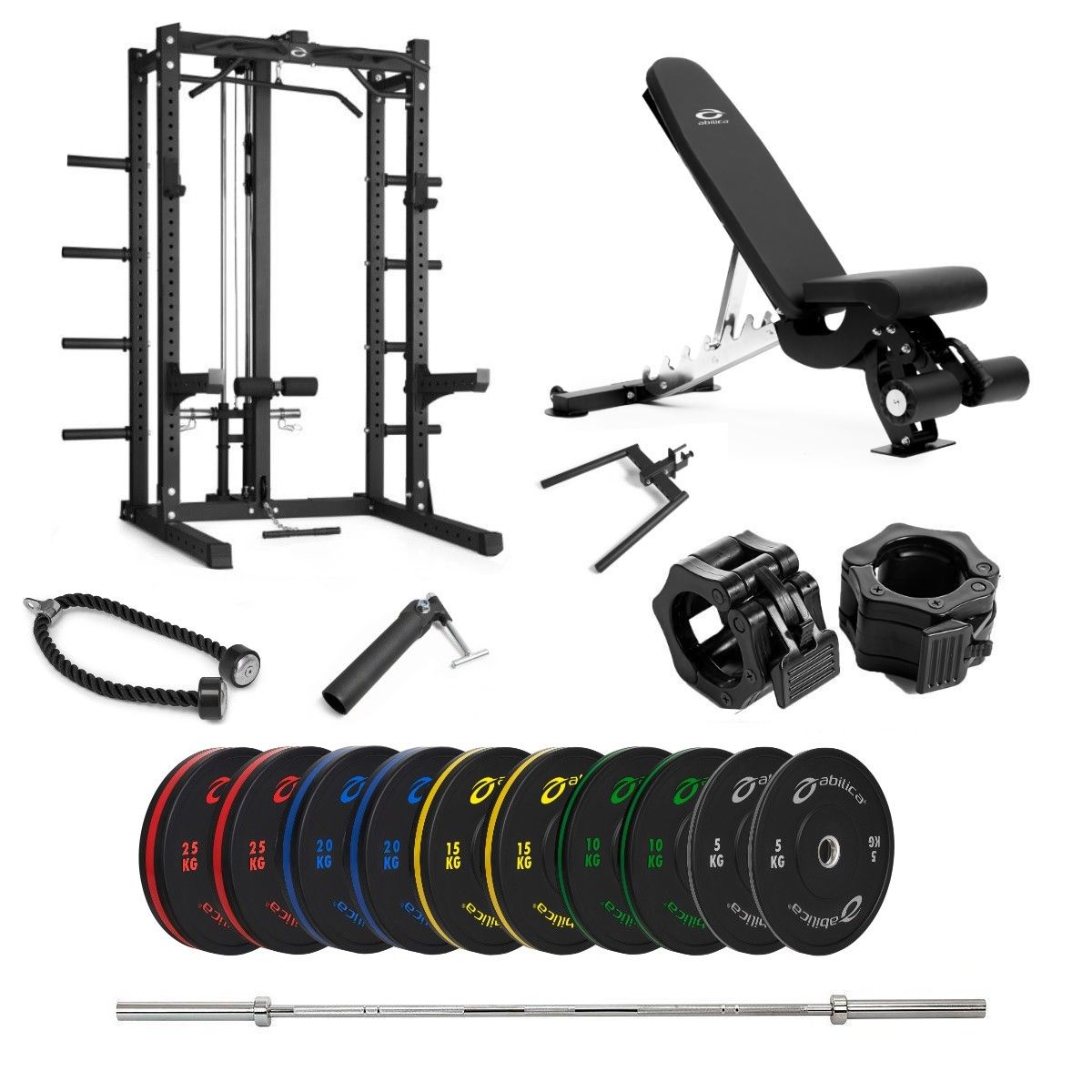 Half Rack Med Farvede Bumper Bænk Og Nedtræk 170 Kg