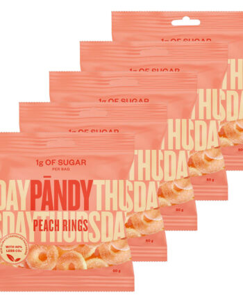 Pandy Candy Peach Rings  6x50g    Sukkerreduceret Vingummi Med Fersken   Færre Kalorier