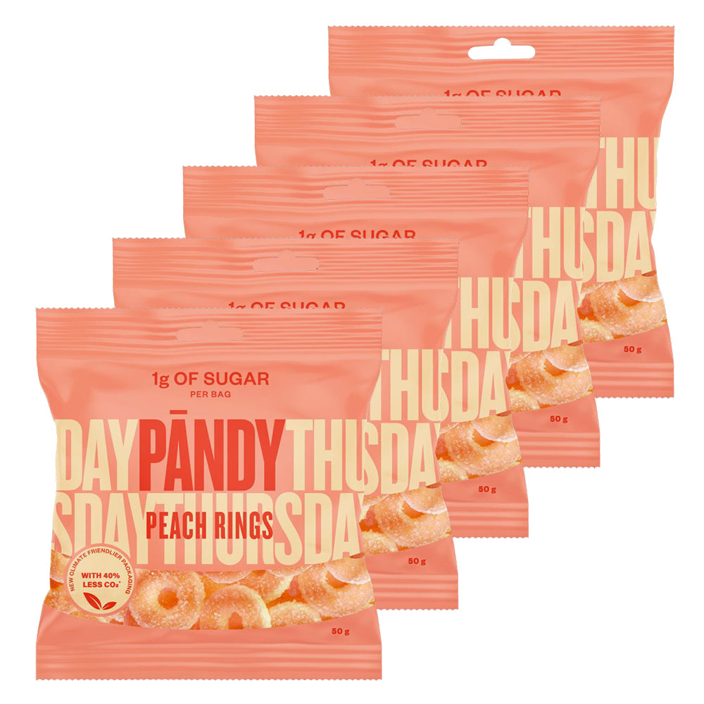 Pandy Candy Peach Rings 6x50g Sukkerreduceret Vingummi Med Fersken Færre Kalorier