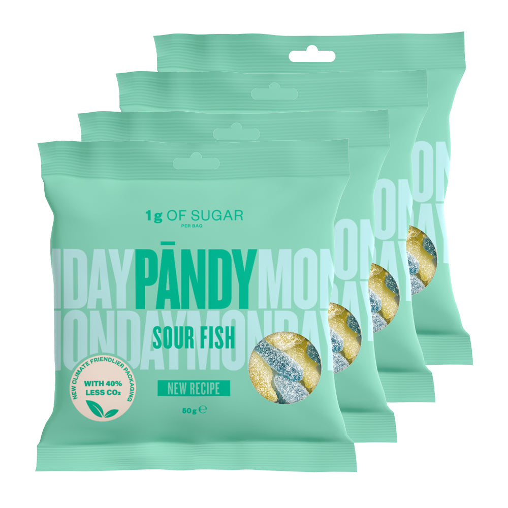 Pandy Candy Sour Fish 6x50g Sukkerreduceret Slik Med Sur Vingummi-smag Færre Kalorier
