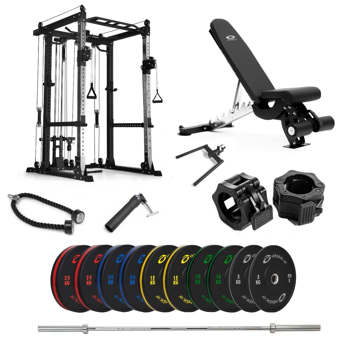 Power Rack Med Farvede Bumper Og Bænk 170 Kg