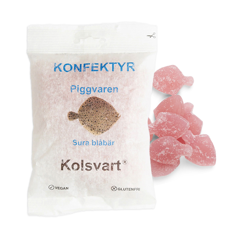 Kolsvart Pighvar Sur Blåbær Vingummifisk