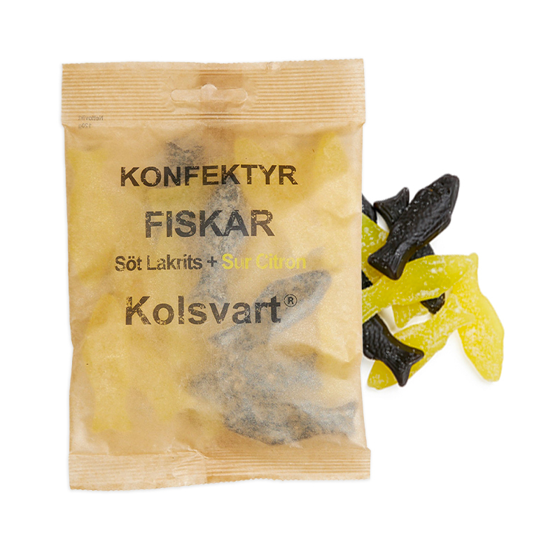 Kolsvart Sur Citron Vingummi   Sød Lakridsfisk