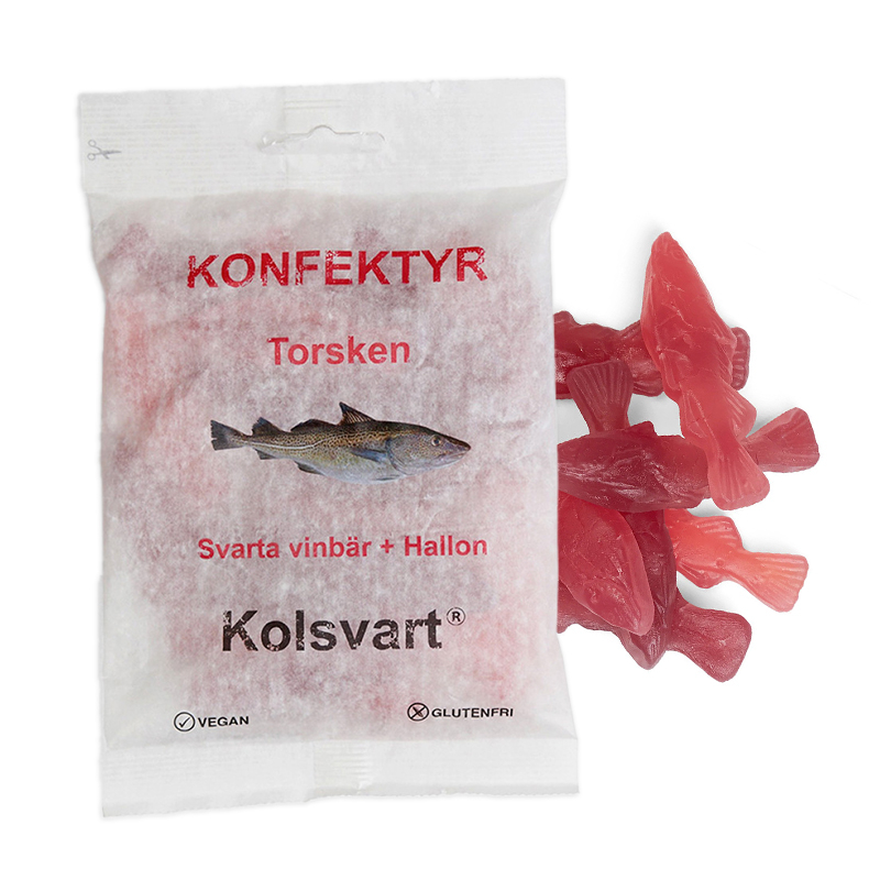 Kolsvart Torsk Solbær   Hindbær Vingummifisk