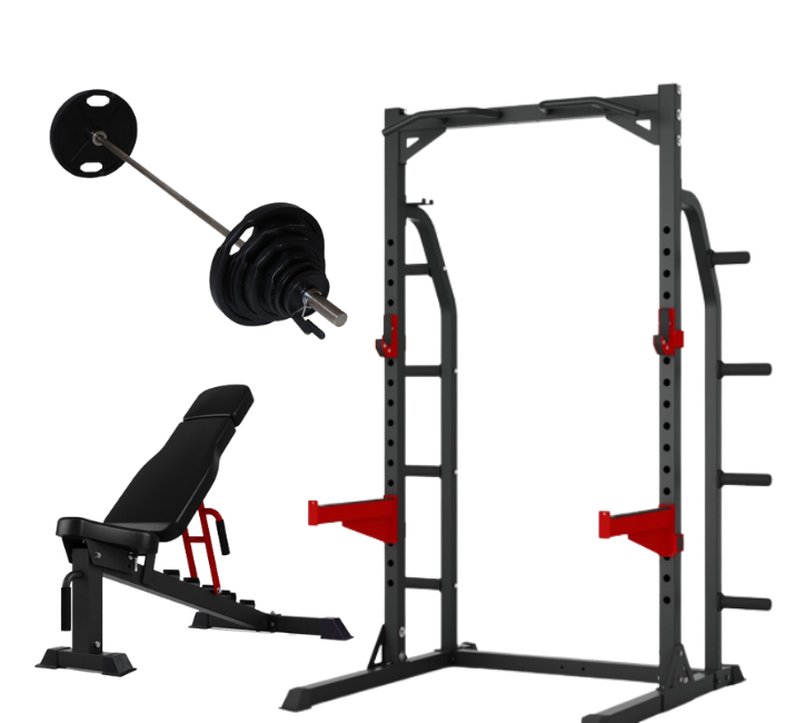 Peak Fitness  Half Rack    125kg   50 Mm Vægtskiver Og  Fid Bænk Sort