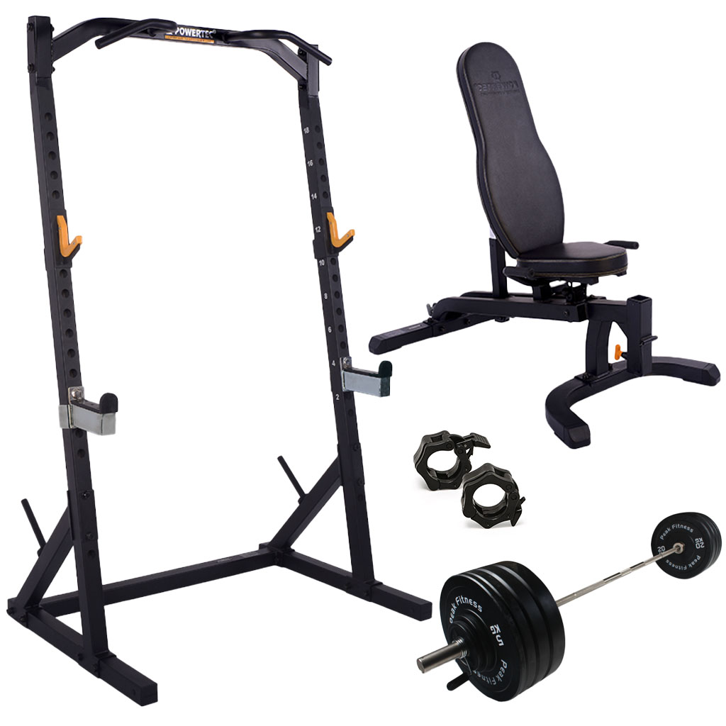 Powertec  Half Rack  Træningssæt    125 Kg  Bumper Plates Black