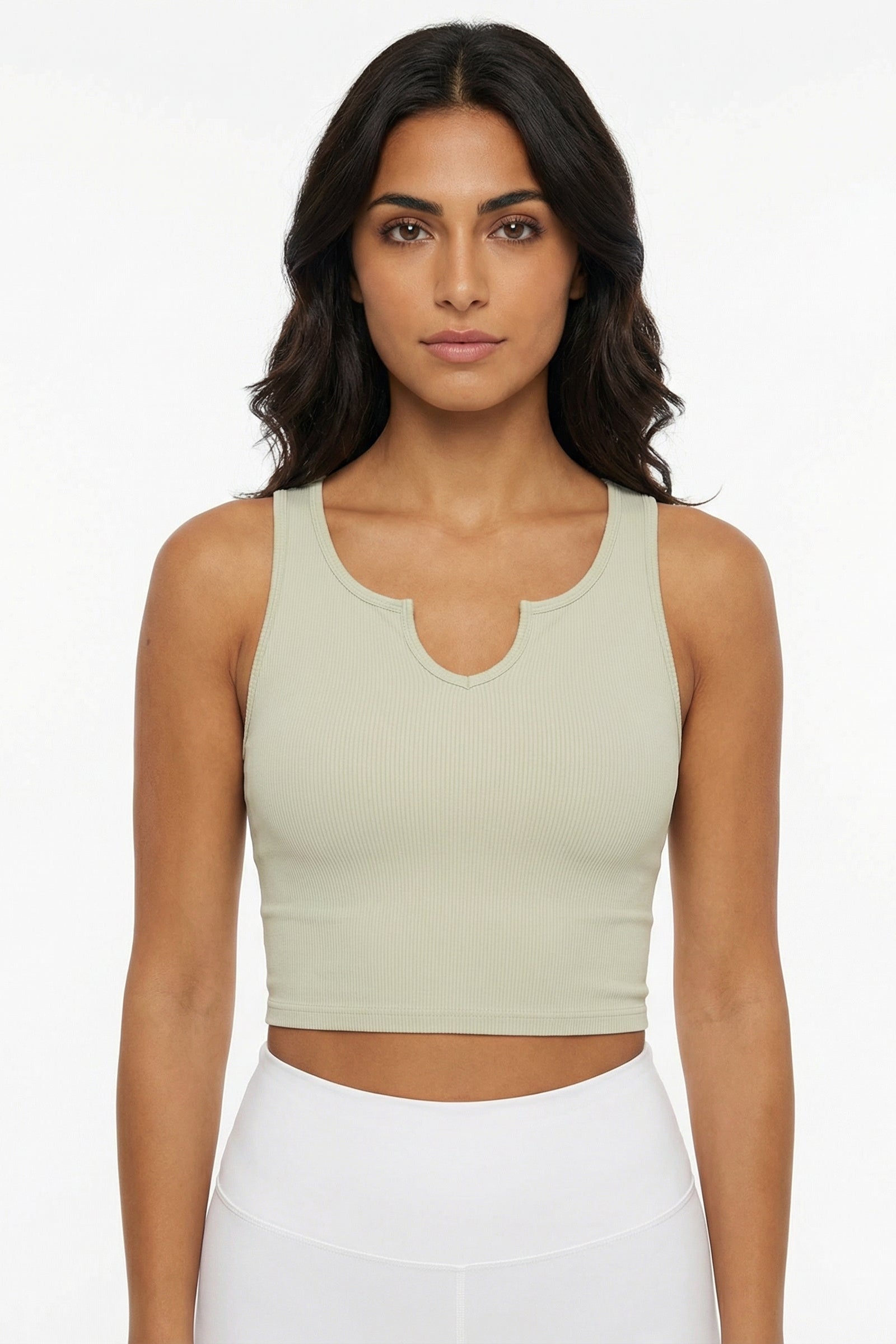 Crop Top  -hals   Med Indbygget Bh Khaki Small   Khaki